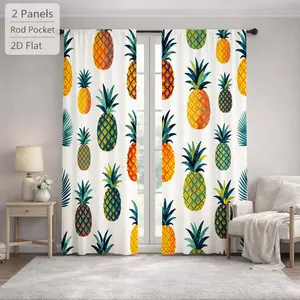 2 Pcs Tropical Pineapple Pattern Sun Blocking Curtains Digital Printed Rod Pocket for Bedroom Office Kitchen Living Room Study Home Decor