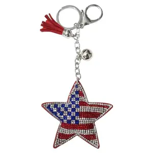 American Flag Keychain Red White Blue Rhinestone Keyring for Car Bag Motorcycle Gift for Men Women Mink Fur Plush Pendant harry styles  keyring retro exquisite unique design sunflower  charm