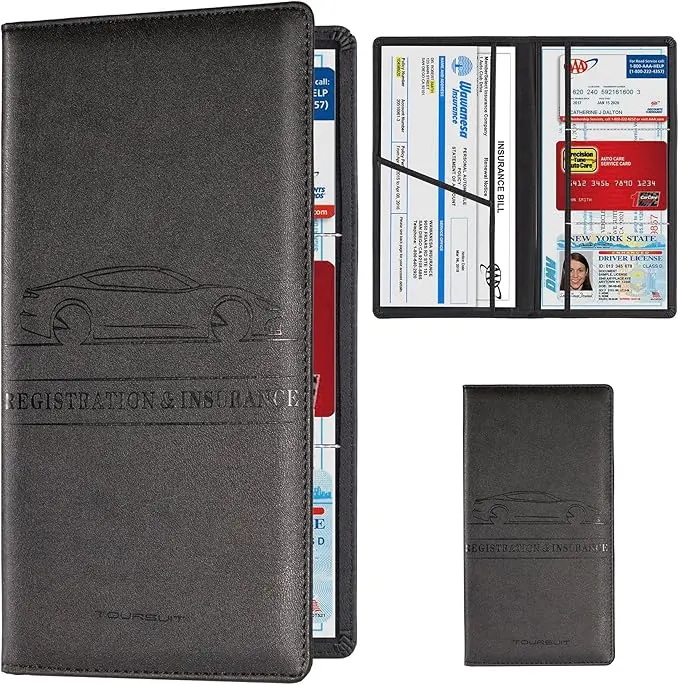 Car Registration and Insurance Card Holder, Vehicle License Document Glove Box Compartment Organizer, Interior Car Accessories for Women Men Teens (Black)