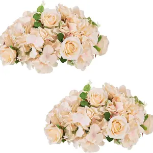 1pc Artificial Flower Ball Arrangement, Silk Rose Kissing Ball with Base, Wedding and Party Table Center Decor, Fake Flower Bouquet, Faux Flower Bouquets