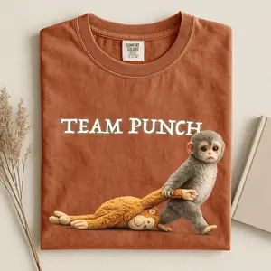 Team Punch Comfort Colors T-Shirt, Baby Monkey Punch Shirt, Baby Monkey Holding Plush Toy, Animal Lover Gift