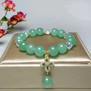 Lucky Clover Charm Bracelet with Natural Jade