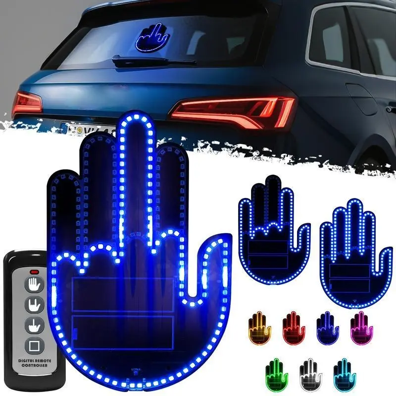 Car Gesture Decorative Lights, Ambient Lighting, Rechargeable Led Gesture Lights for Car Road Rage Led Signs Calm Road Rage,Remote Control Triple Mode Fun Finger Lights.  (1 Pacs) Automotive Truck Stuff  cars accessories car decor fun car accessories outd