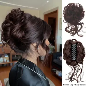Clip-On Curly Wave Ponytail Hair Accessory, Synthetic Fiber, Safety Clips, Instant Volume and Length, Natural Look, Easy Wear, Women