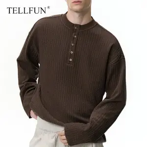 Men’s Oversized Striped Long Sleeve Polo Shirt Casual Loose Fit Streetwear Polo Tee Comfortable Y2K Style Fashion Top for Everyday Wear,2026 Spring New baggy tshirt