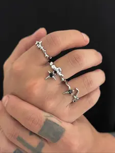 Men's Fashion Rings Set, 3-Piece Starburst Design Jewelry Gift Box, Casual & Party Wear Accessories, Trendy Daily Use Ring Collection