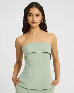 Express Studio Stretch Twill Fold Over Strapless Tailored Top