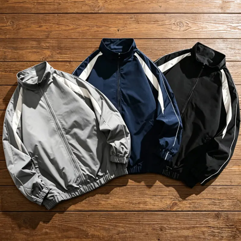 Menstrack jacket、striped windbreaker、sportswear、y2k streetwear、running gym coat、loose oversized、side stripe、lightweight windproof、hip hop skate jacket、jogging training outerwear