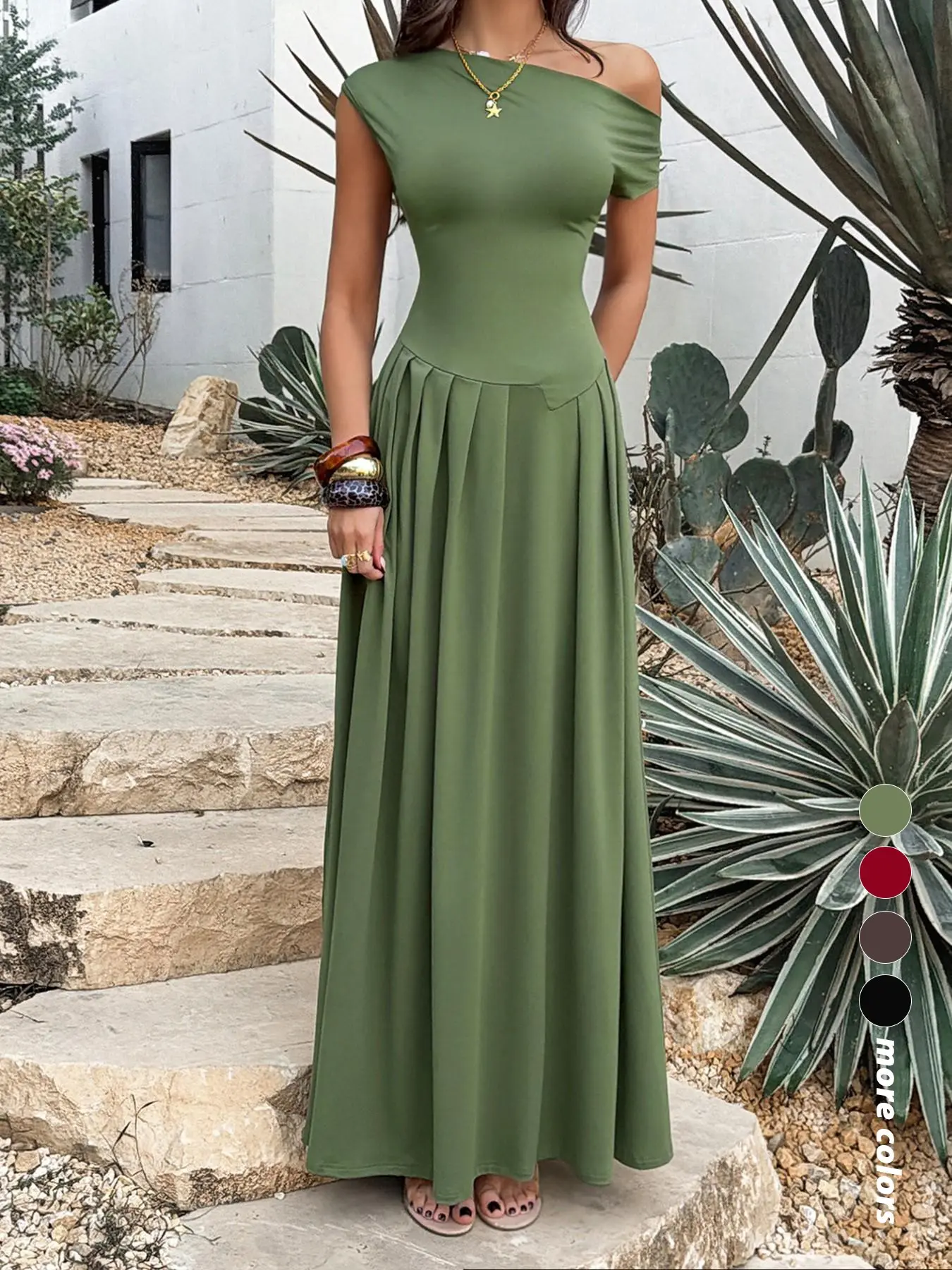 Elegant Long Maxi Dress with Off-Shoulder Design, Slim-Fitting Plain Pattern, Short Sleeve, Perfect for Formal Occasions Formal Wear - TikTok Shop Elegant Long Maxi Dress with Off-Shoulder Design, Slim-Fitting Plain Pattern, Short Sleeve, Perfect for Formal Occasions Formal Wear - TikTok Shop