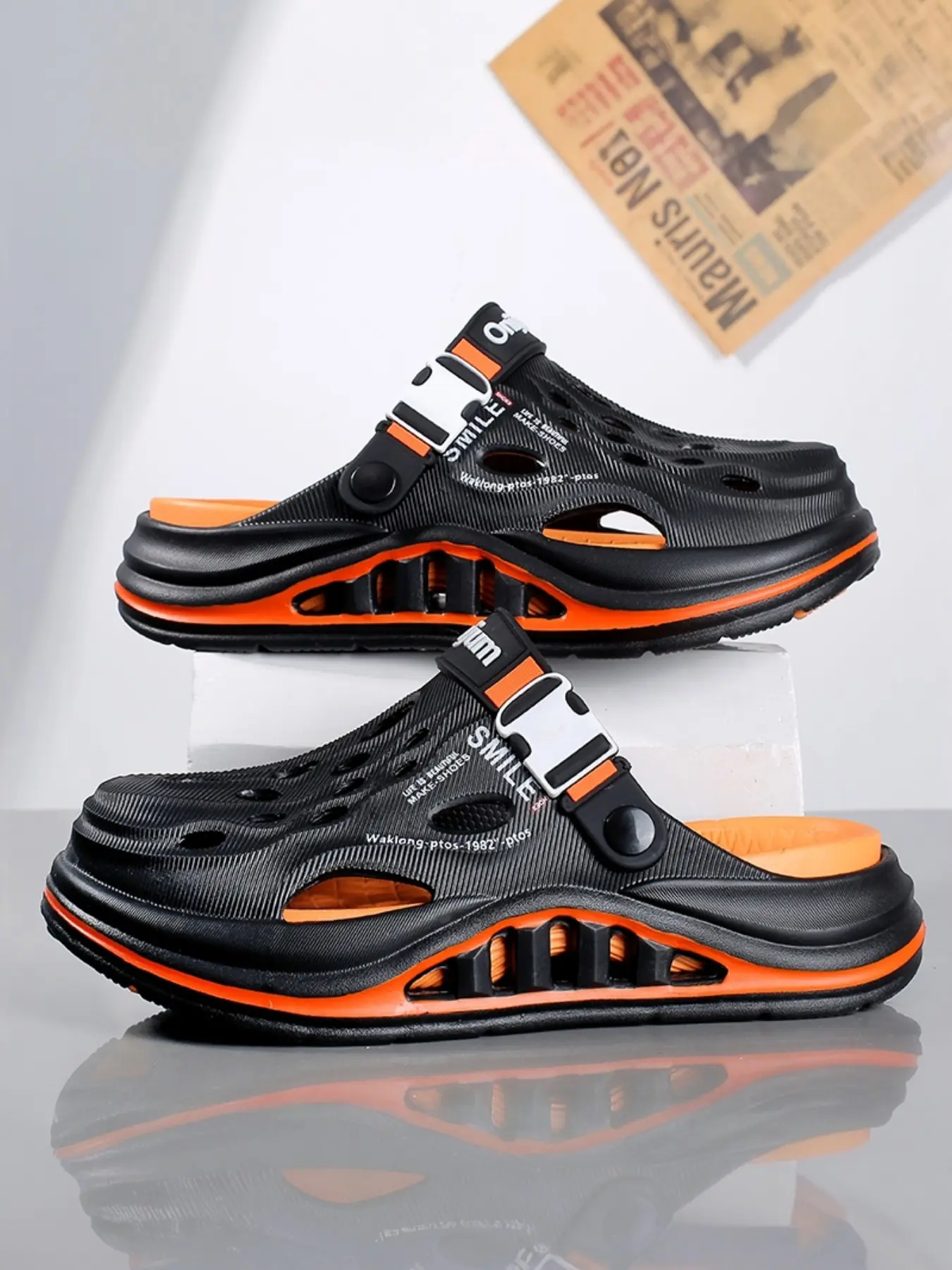 Men's Summer Trendy Thick Sole Hollow-Out Shoes, Comfortable Fashion Casual Sneakers, Breathable Ideal for Hot Weather Footwear Slipper, Summer Beach Slippers
