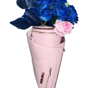 1-of-1 ALERT Afrooklyn Berchell Designer Bouquet Bag – Detachable & Interchangeable Blue rose, pink rose and cherry blossom Floral Arrangement Gift with Black Vegan Leather and Artificial Flowers, Crossbody Bag with Snap-on Flowerbed and Multiple Pockets