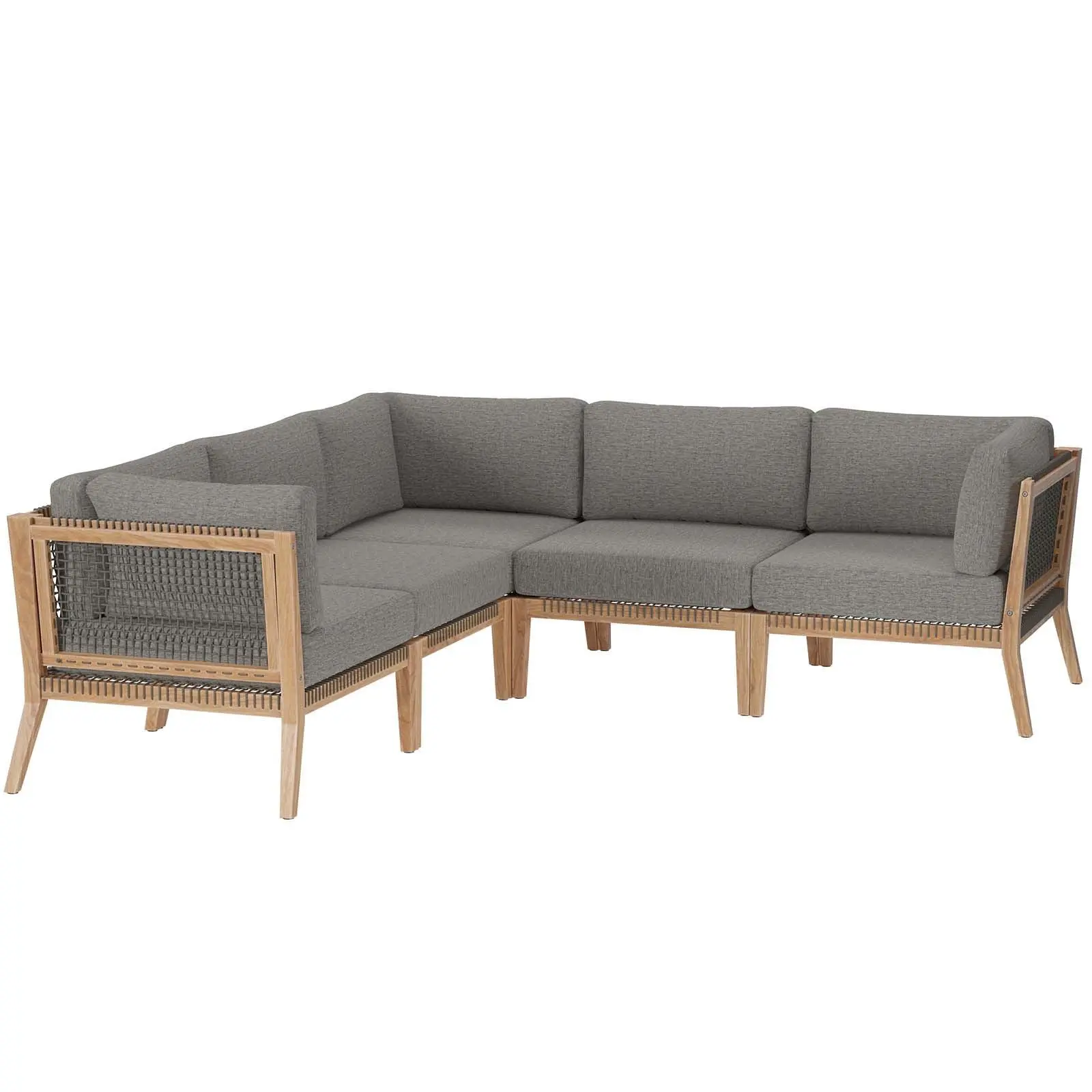 Modway Clearwater Outdoor Patio Teak Wood 5-Piece Sectional Sofa