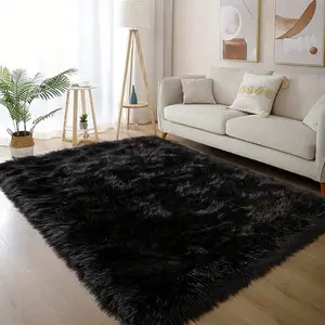 Large Modern Carpet for Bedroom Living Room 4X6 Feet Black Carpet Thicken Memory Foam Indoor Carpet Minimalist Carpet Soft Non-Slip Machine Washable