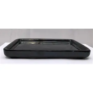 212 MAIN Ceramic Bonsai Tree Watering Humidity & Drip Tray - Black, Rectangular, Indoor Garden Tool