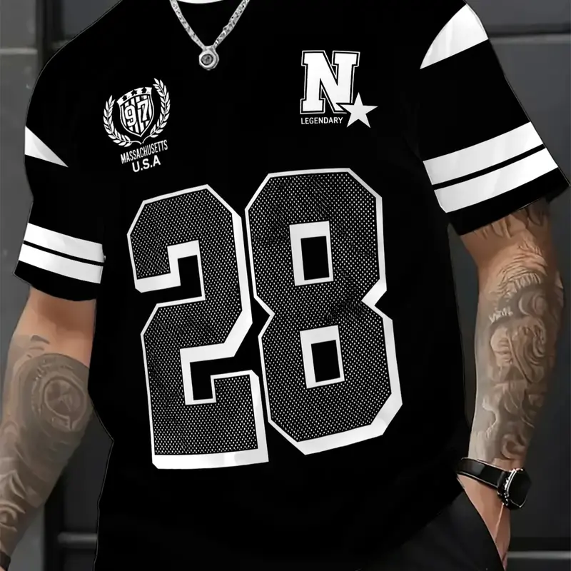 Men's Casual T-Shirt Sports Tee with 28 Number Print, Breathable Comfort Fabric, Street Fashion Sports Clothing, Sportswear, Breathable Sportswear Top, Casual Sporty Shirt, Perfect Gift for Family