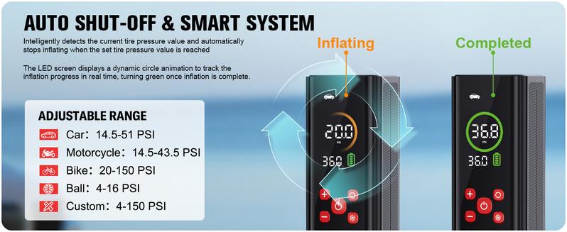 GOOLOO AP150 PRO Portable air compressor-150PSI High-Pressure with Colar Led Screen, Car accessories for Vehicle,Motorcycles,Bicycles,Balls,Cordless Tire Inflator, Springtok