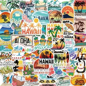 50 pack of Hawaii, Beach, Sun,Sand and Hula Travel Stickers and Decals. No Duplicates. Waterproof.