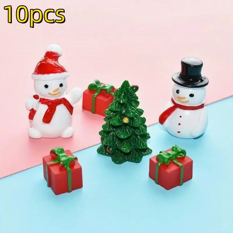 10 Resin Snowman Christmas Figurines, 3D Holiday Statues for Home Kitchen Decor, DIY Scene Decoration, Resin Ornament, No Power Needed