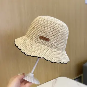 Women's bucket hat, new spring/summer style, letter patch, knitted, breathable, Korean style, versatile, foldable, sun hat.