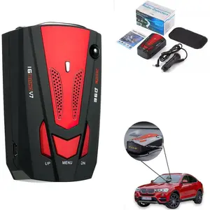 KF Premium Red Car Radar 16 Band V7 GPS Speed Safe Detector - Stay Informed on The Road w Advanced 360 °   Laser Detection Voice Alerts and GPS Accuracy Comprehensive Road Safety Awareness