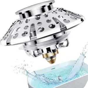 Universal Bathtub Plug Pop-Up Drain Stopper, Fits 1-3/8 to 2 Inch Bath Drains, Stainless Steel Cover and Filter Included