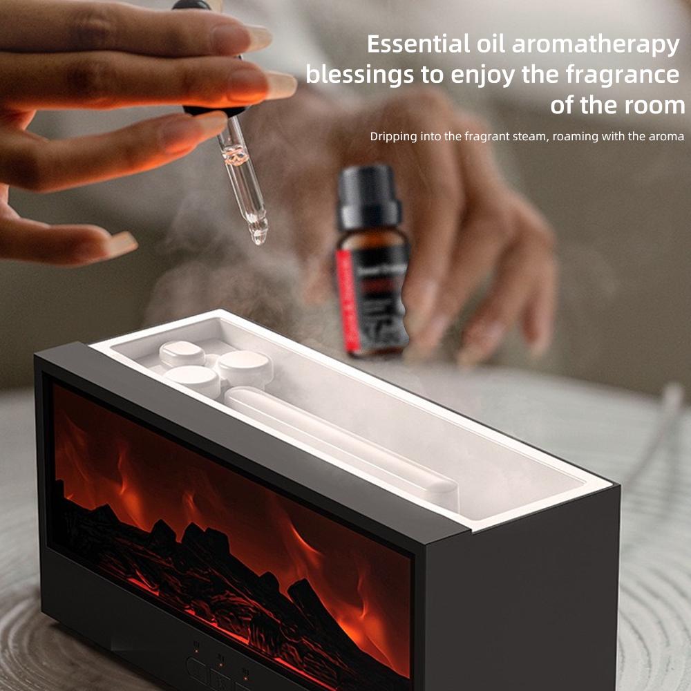 Upgraded 300ml Air Humidifier & Aroma Diffuser with 7-Color LED Flame Effect, Essential Oil Diffuser, Aromatherapy Machine, Remote & Timer for Home, Bedroom, or Office, Air Purifier for Relaxing Atmosphere