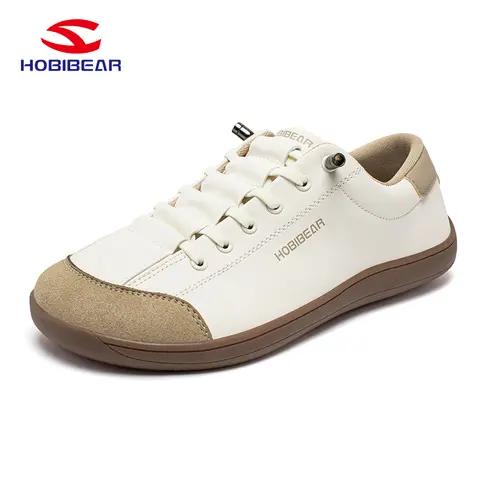 HOBIBEAR Unisex Low Top Barefoot Trainers - 0 Drop, Slip On, Leather Upper, Lightweight, Laceless, Flat Sneakers with Light Sole, Casual Walking Shoes, Everyday Wear Trainer