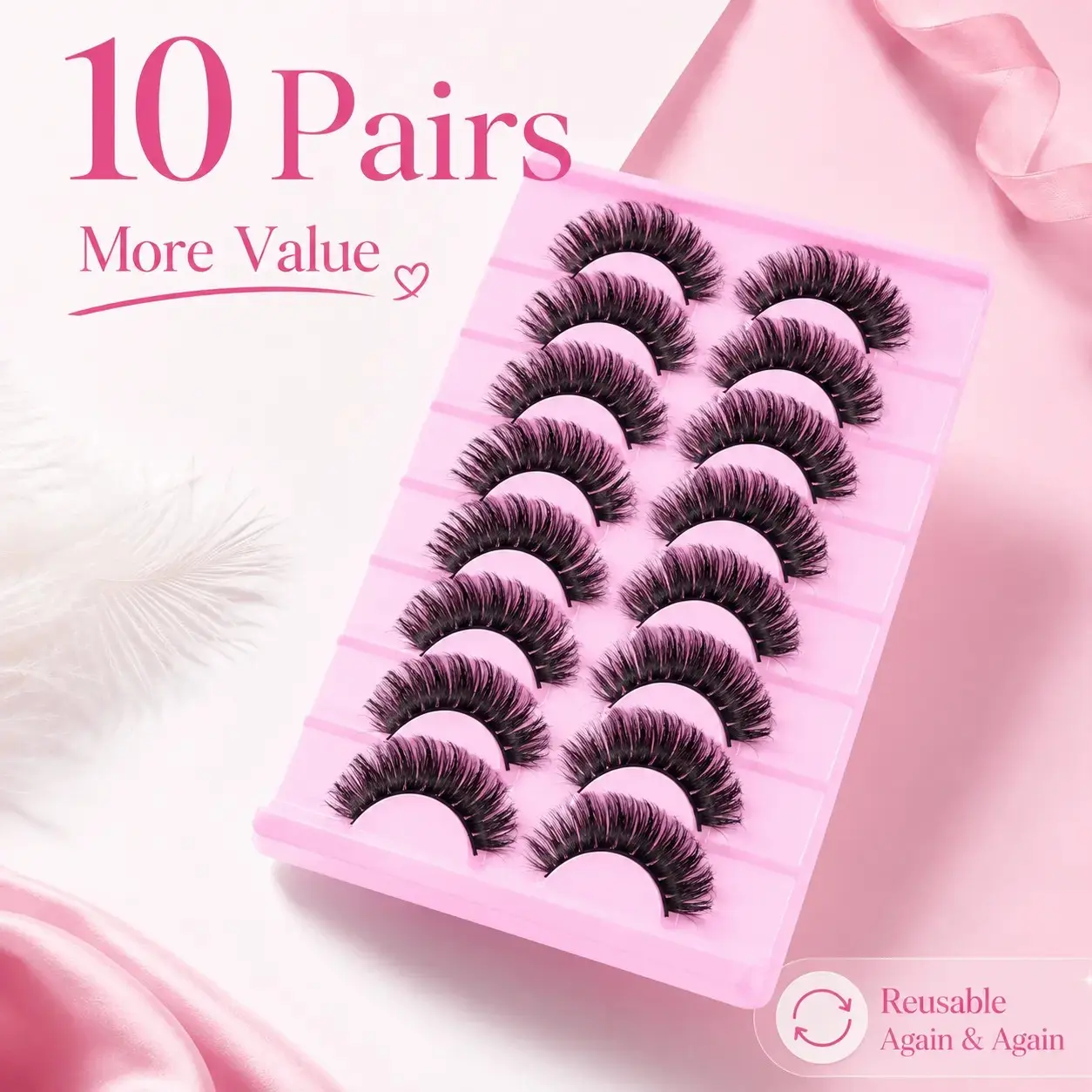 Fluffy 3D False Eyelashes Natural Curl Wispy Volume Strip Lashes 10 Pairs Set for Eye Makeup and Extensions