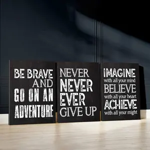 3pcs Brave Motivation Wall Art, Never Give Up Poster, Inspiring Quotes Art Prints, Achieve Dreams Home Decor, Modern Wall Paintings, Cozy Canvas Posters Wall Arts, Decor for Living Room, Restaurant, Kitchen, Bedroom, Housewarming Gift, With Frame