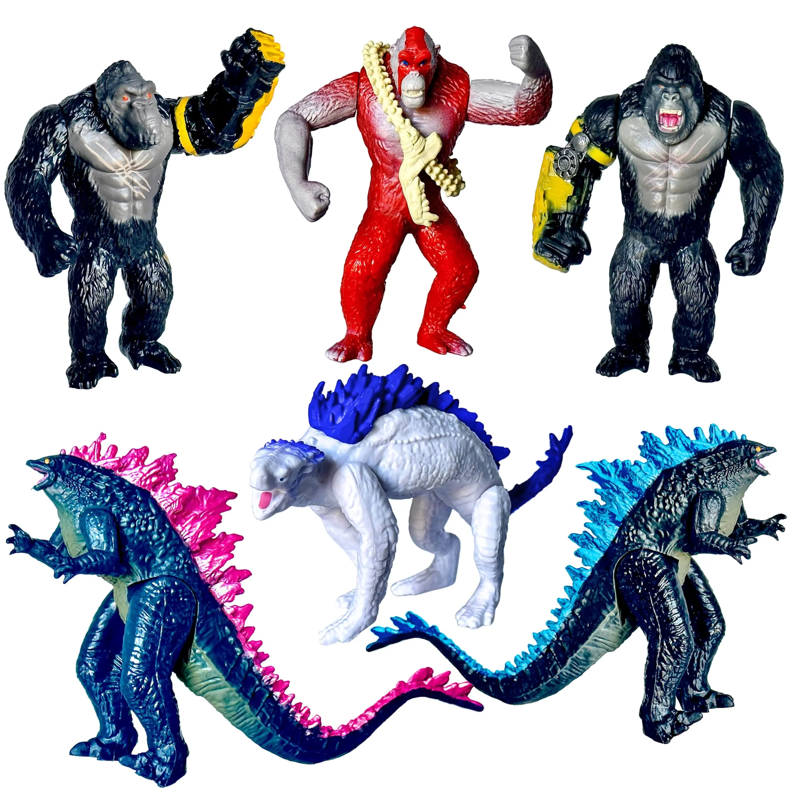 TwCare Exclusive Godzilla vs Kong Toys Movable Joint Action Figures, King of The Monster Dinosaur Shin Ghidorah Skull Crawler Mecha Mechagodzilla Cake Toppers Pack