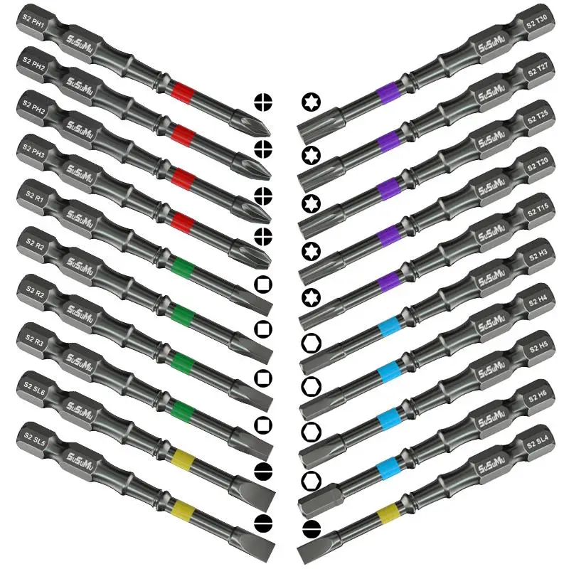 Magnetic Impact Drill Bit Set, Non-slip Long Screwdriver Bit Set, Cross Slot Square Hexagon Drill Bit Set for Home Construction, Electronic Mechanical