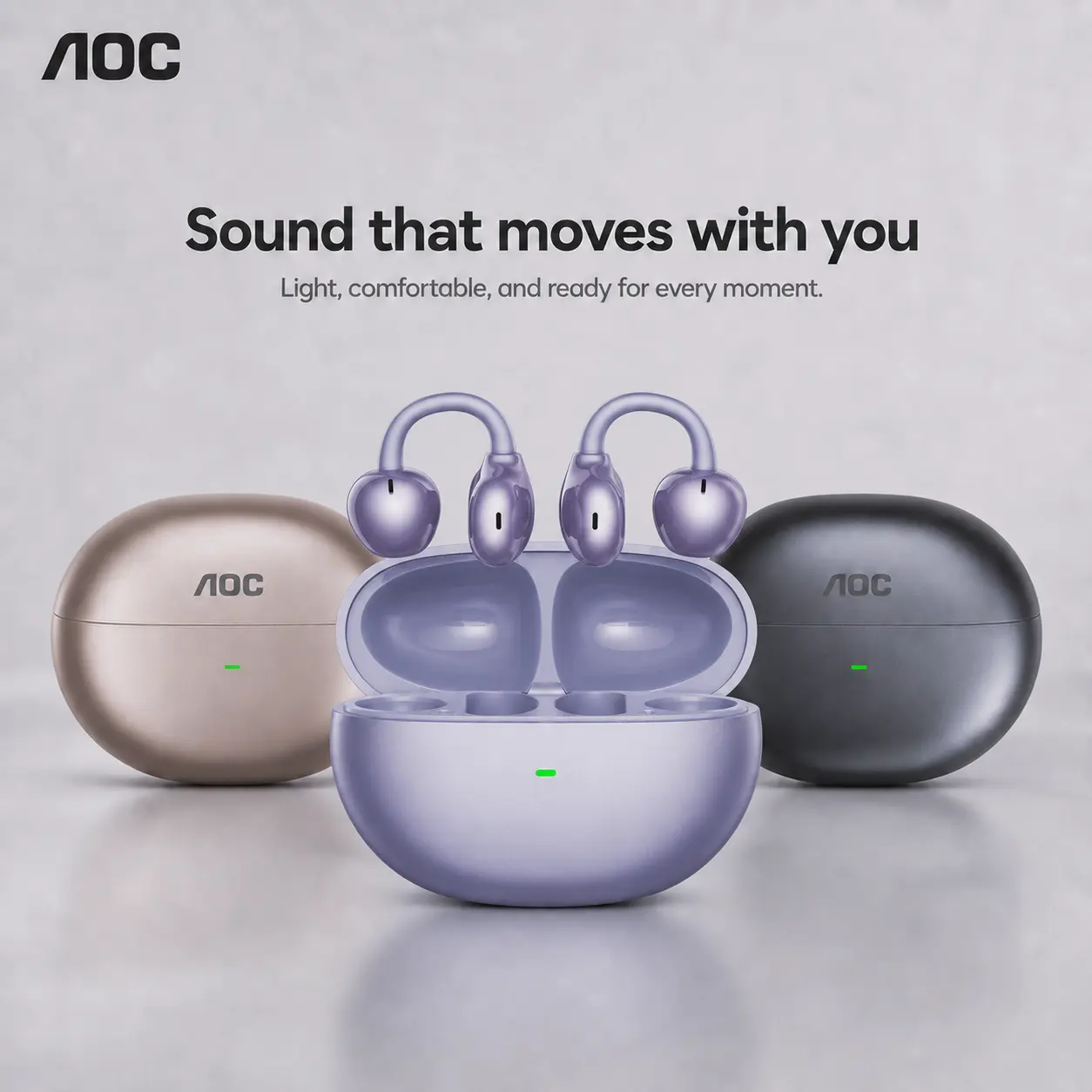 AOC Clip-On Wireless Headset - Bluetooth 6.0, Open-Ear Design, Stereo Audio, Ergonomic Comfort Fit, Sweat-Resistant Electronic Earbuds for Mobile PC Connection, Sports & Daily Use