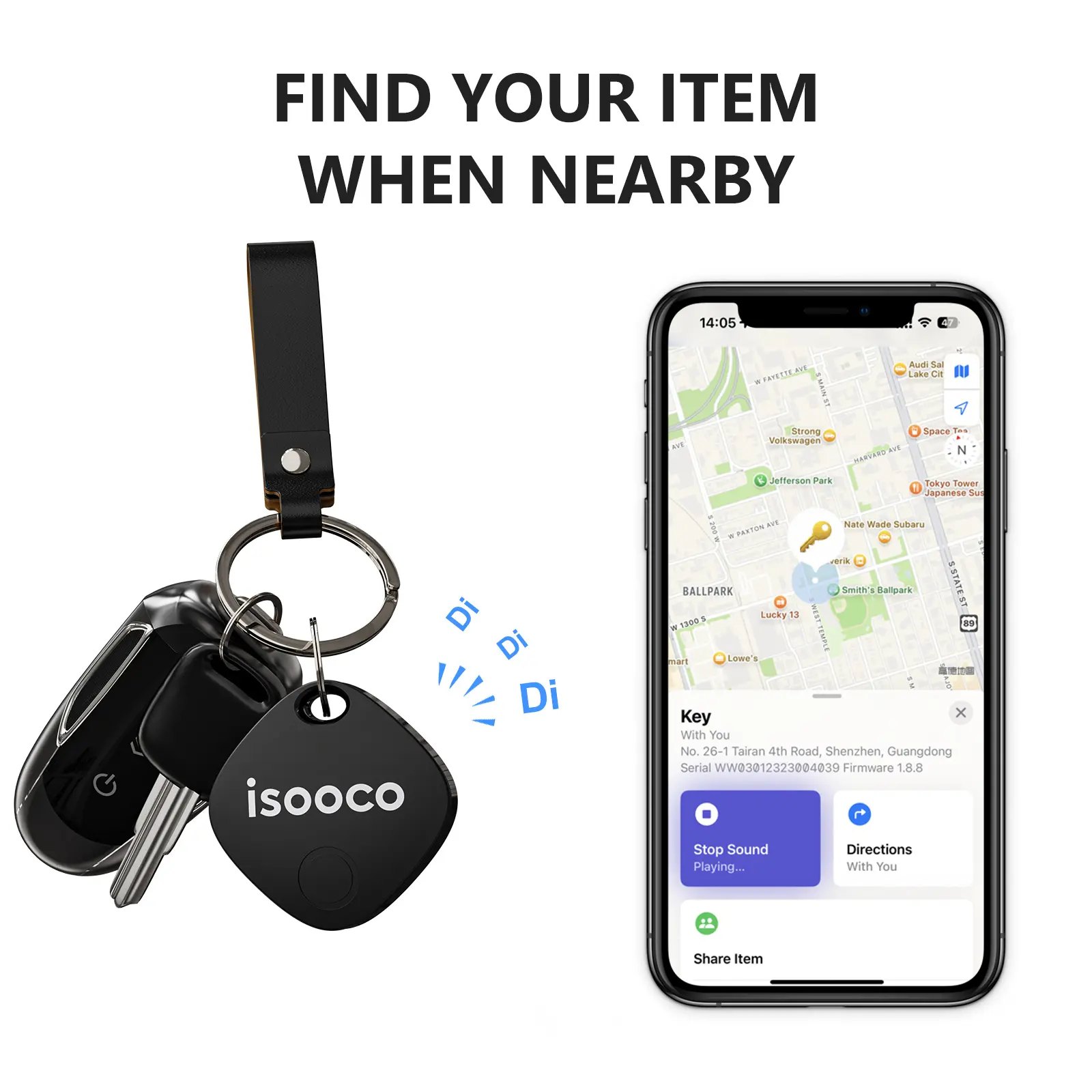 ISOOCO IS2401 Smart Bluetooth Item Finder, Works with Apple Find My App, iOS Only, IP67 Waterproof Anti-Lost Tracker Tag for Keys, Luggage, Bags, Backpacks and Wallets, Replaceable CR2032 Battery