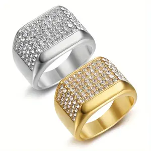 Full Zircon Square Ring, Punk Hip-hop Style Men's Ring, Light Luxury Fashion Style, Suitable for Daily Parties, Weddings, Engagement Jewelry, Adding Elegant Charm