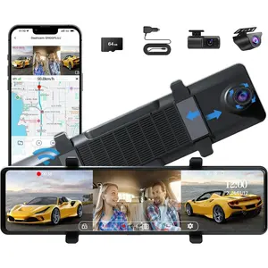 3  Mirror Dash Cam,  12" Triple Rear View Mirror with Front 4K, Inside and Rear 1080P Cameras with 5.8GHz WiFi, G-Sensor, Night Vision, Reverse Assist, Parking