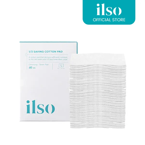 [ilso] 1/3 Saving Cotton Pad - Thin Cotton Pads for DIY Toner Pads & Sheet Masks, Best with Sebum Softener, 40 Sheets | Lint-Free Korean Skincare Pads (50x70mm)