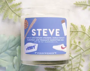 Steve Candle | 9oz Glass Candle | Cologne & Cedarwood Scented | Gift Ideas | Character Candle | Decor & Decoration