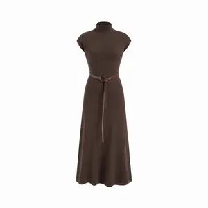 Cider Knit High Neck  A-line Maxi Dress With Belt [LIVE ONLY]