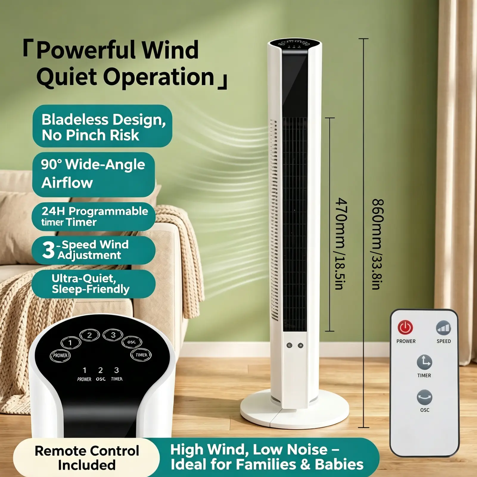 90 Degree Oscillating Floor Fan, 4 Modes 3 Speeds, 12H Timer, Standing Cooling Fan for Bedroom And Living Room