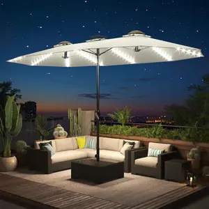 【No Base】Large 15ft Solar LED Umbrella - Double-Layer Outdoor Canopy with 156 Lights for Deck/Garden