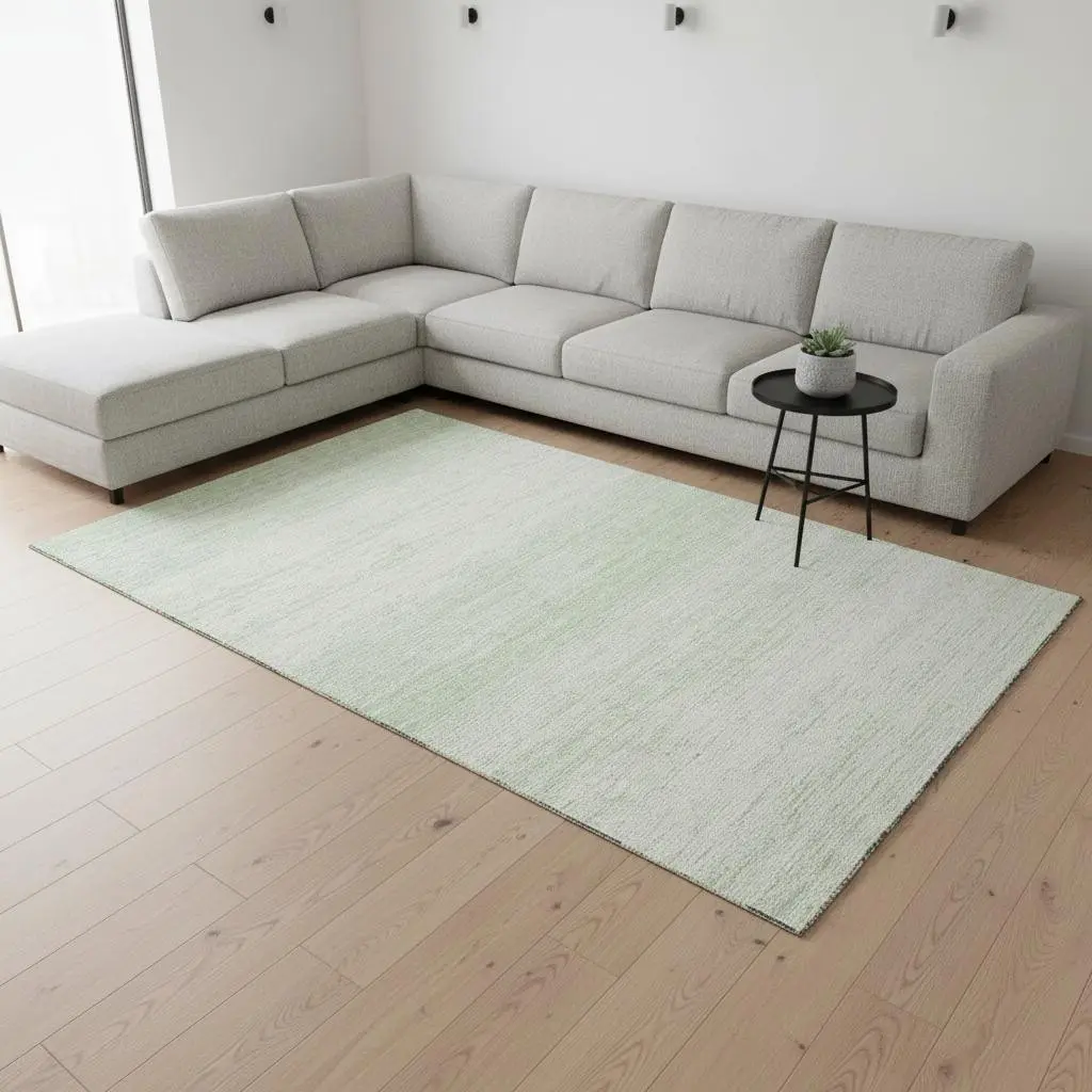 HomeRoots 668153 Machine-Washable Area Rug, 9x12 ft. Mint Green & Ivory Striped, Transitional Rectangle Rug with UV Protection, Machine-Washable Area Rugs