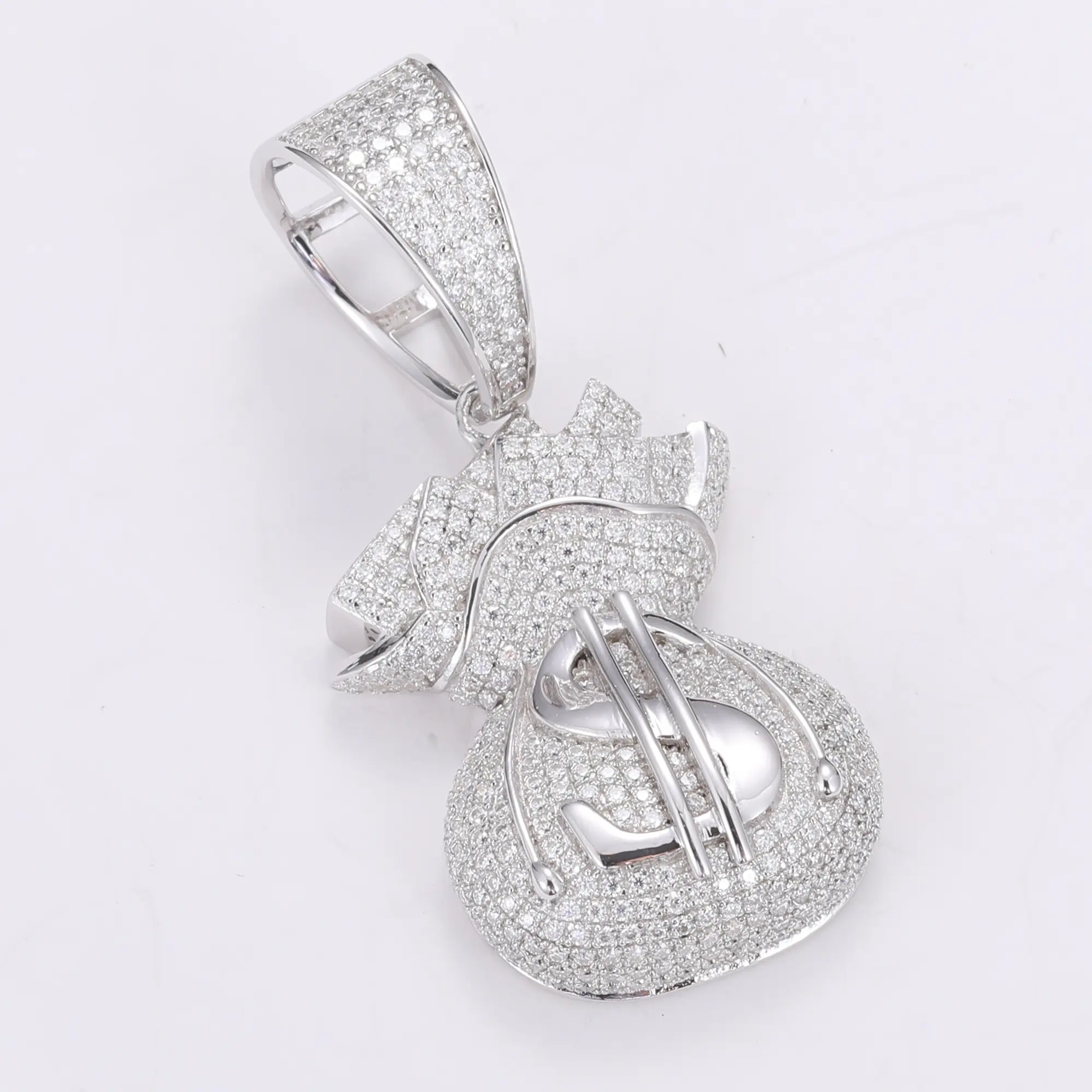 UCCIYO #P274 Unisex 925 Sterling Silver Round Money Bag Pendant Necklace, New D Color VVS Clarity Synthetic Moissanite, Casual Hip Hop Rock Jewelry for Adults by Guangzhou Qunpeng Jewelry Co., Ltd., Daily