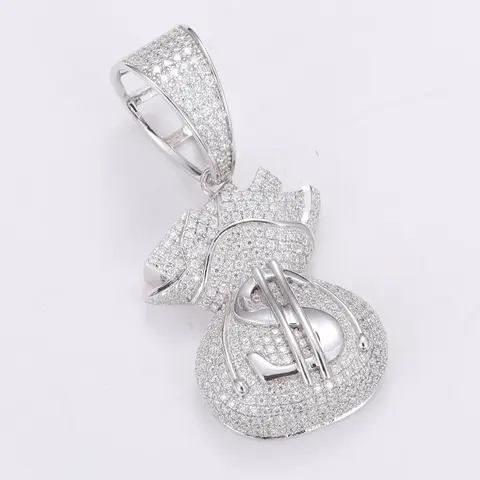 UCCIYO #P274 Unisex 925 Sterling Silver Prong-Set Round Money Bag Pendant Necklace - D Color VVS Clarity Synthetic Moissanite, Casual Daily Wear Rock Style Adult Jewelry, Yes by Guangzhou Qunpeng Jewelry Co., Ltd.