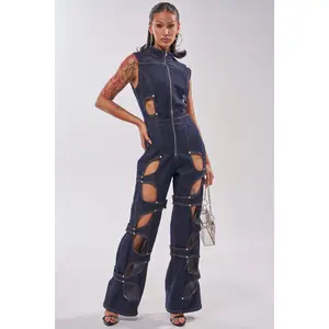 BRING THE ENERGY CUT OUT DENIM JUMPSUIT