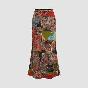 Cider Mid Rise Aztec Colorblock Mermaid Maxi Skirt