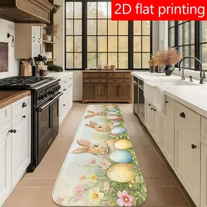 1pc 2D Flat Printing Happy Easter Grass Egg Bunny Farmhouse Kitchen Rug Washable Floral Rug Home Decorative Rugs This design is suitable for bathrooms, next to bathtubs, hallways, balconies, bedrooms, entryways, outdoor spaces,