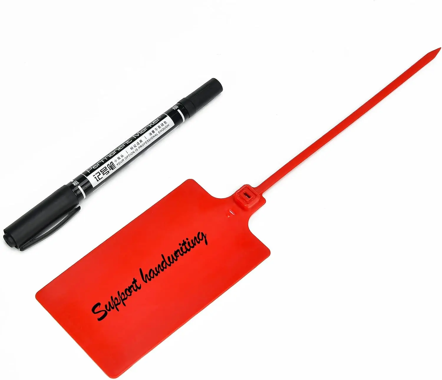 100 Red Plastic Writable Shipping Tags - Large, , Hanging Label Tags with One Permanent Marker Pen