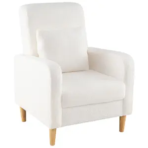 COSTWAY - Modern Upholstered Sofa chair with Lumbar Pillow and Teddy Fleece Cover-White