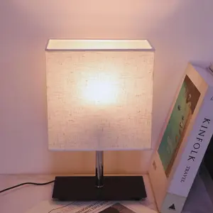Vintage Fabric Table Lamp, USB Plug & Dimming Table Lamp with Fabric Shade, Decorative Desk Light for Home Living Room Bedroom Study Room