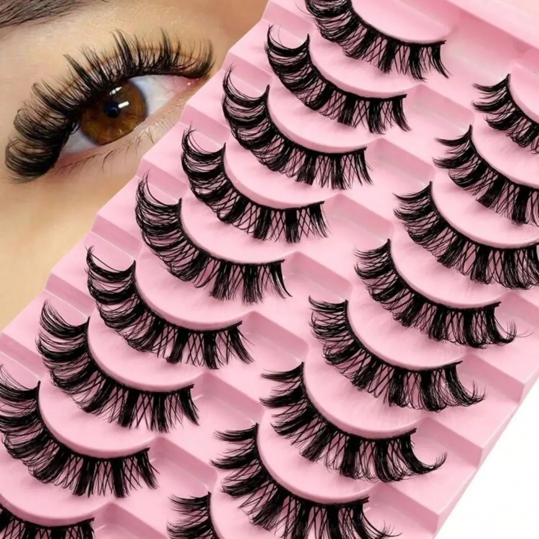 10 Pairs Russian Strip Lashes DD Curl Lashes 3D Eyelashes Reusable Fluffy Soft Cluster Eyelashes False Lashes Russian Extensions Diy Personal Lashes